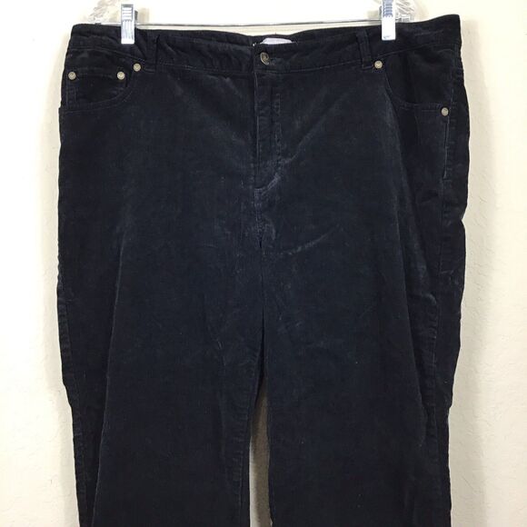 Woman Within Corduroy Black Pants Plus Size 18W Stretch Straight Leg Button Zip - Picture 2 of 8
